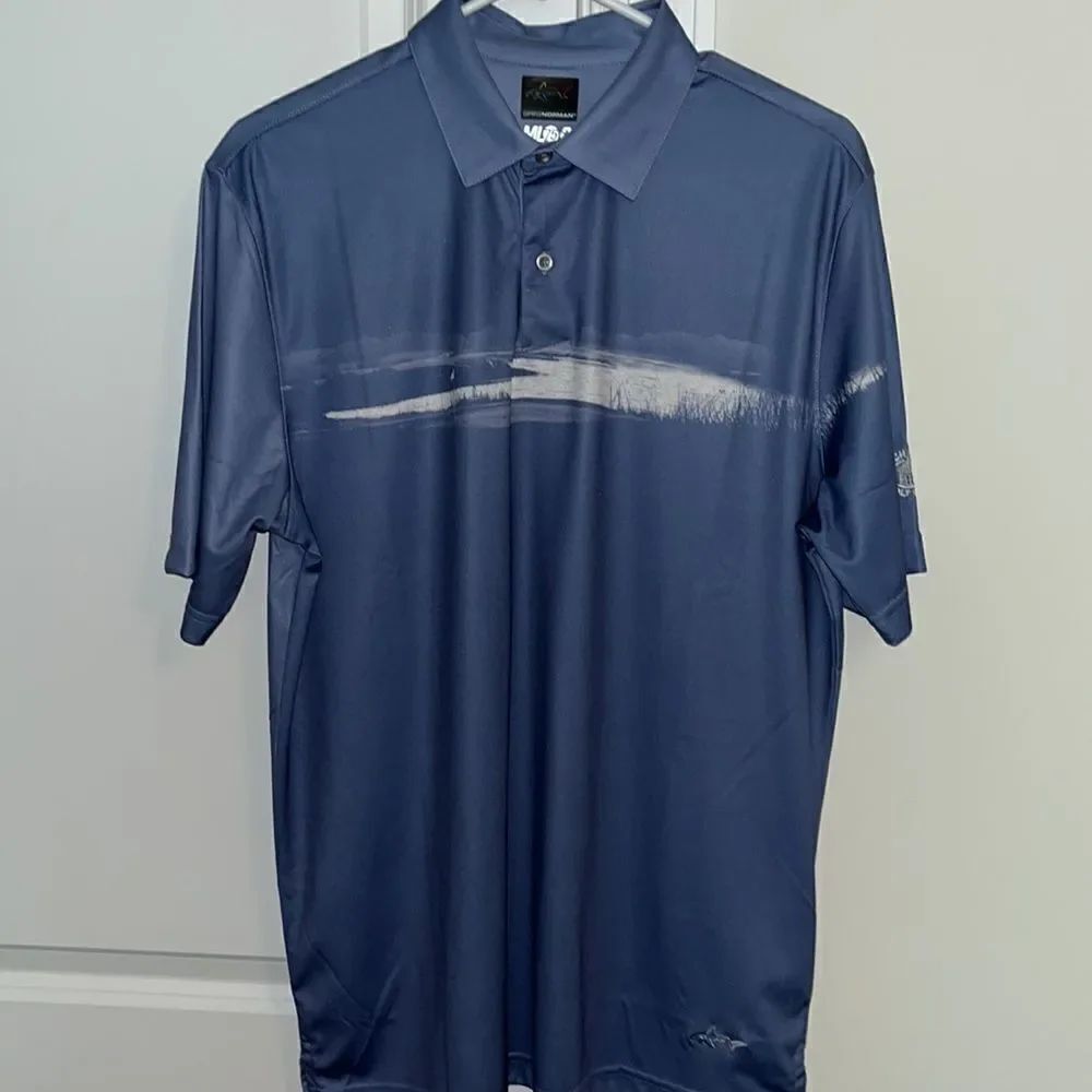Greg Norman The Shark Polo GOLF shirt- green scene print M Lochmere Golf Club